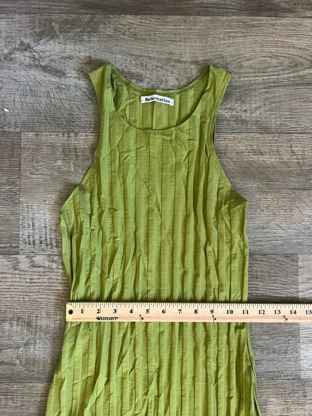 Reformation Mel Ribbed Tank Dress in Chartreuse Green